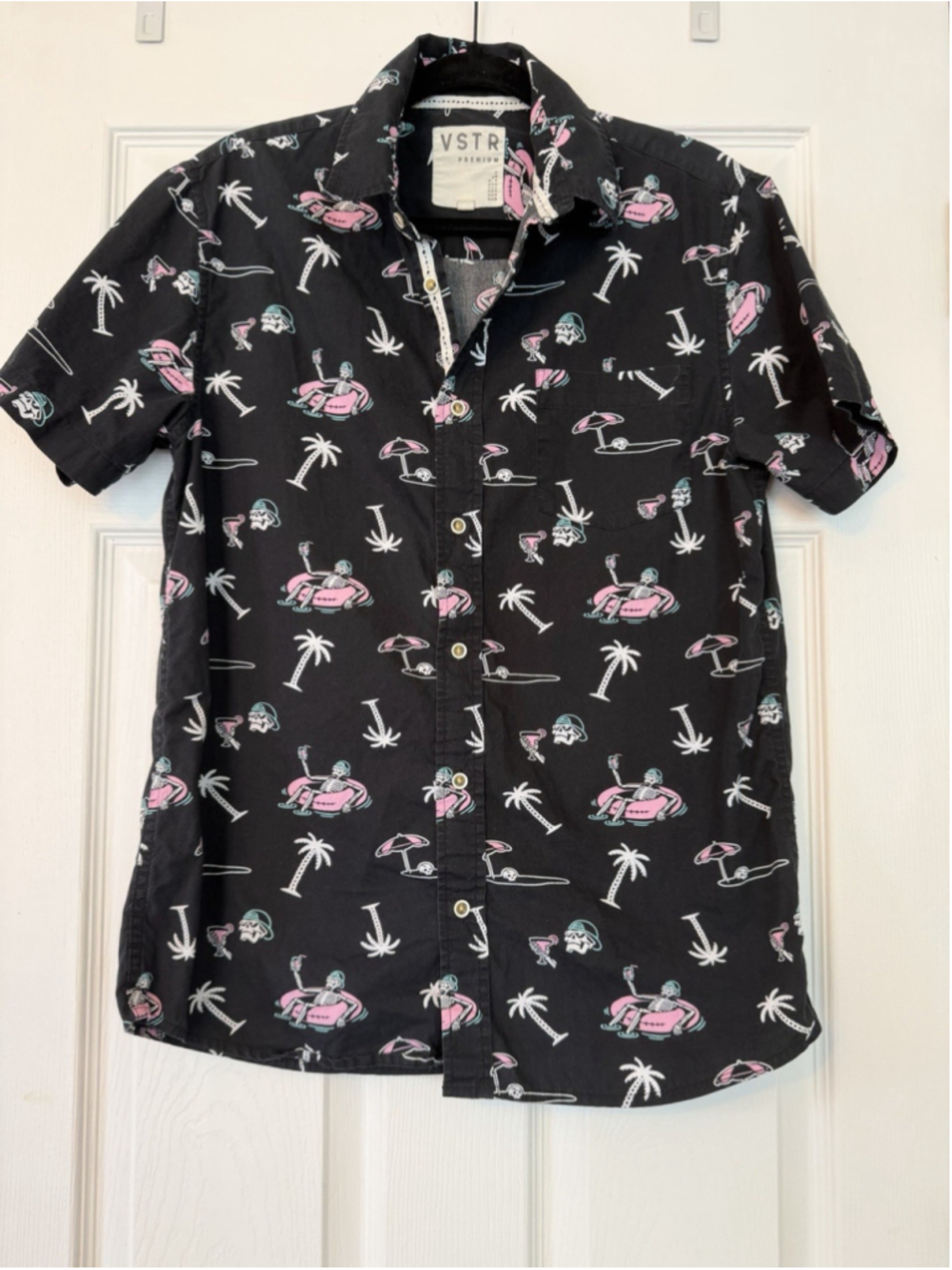 VSTR Mens Black Skeleton Party Camp Shirt Size Medium